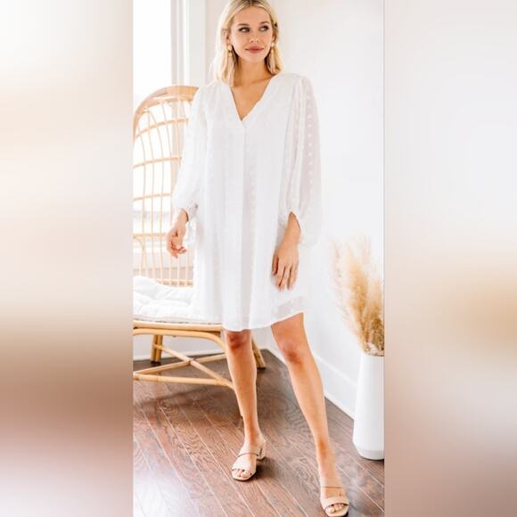 JODIFL Dresses & Skirts - JODIFL Off White Swiss Dot Shift Dress